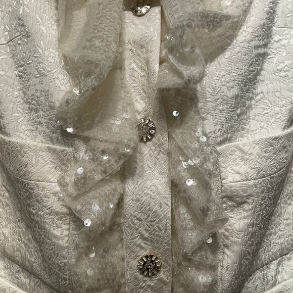 Rare 2023 CHANEL Sequin Ruffle Jacket | Sunburst Strass Buttons, Ivory Jacquard - Picture 14 of 16